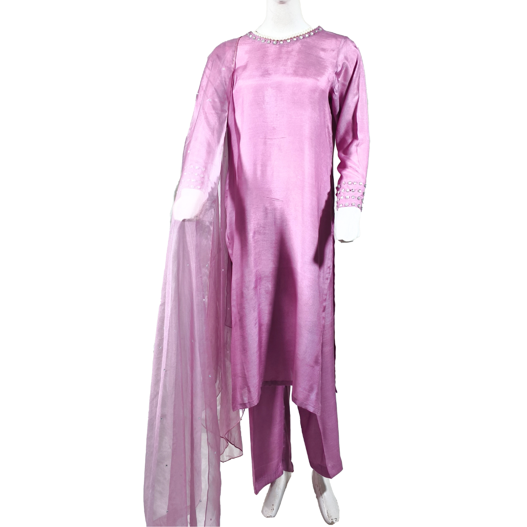 Lavender Whirl Luxury Lawn Silk 3 piece