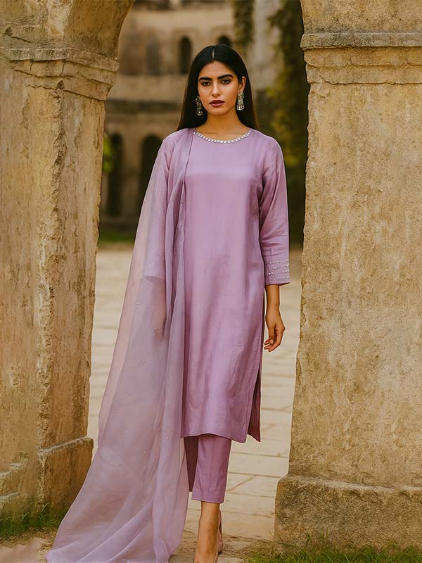 Lavender Whirl Luxury Lawn Silk 3 piece