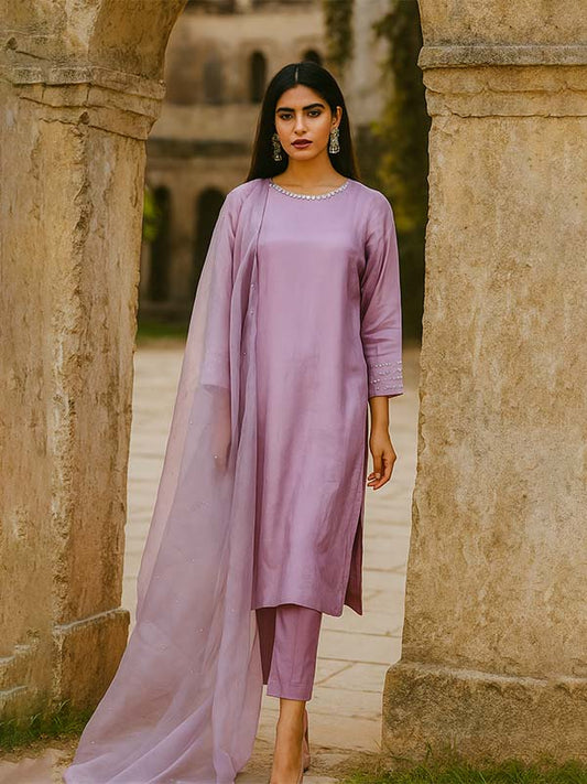 Lavender Whirl Luxury Lawn Silk 3 piece